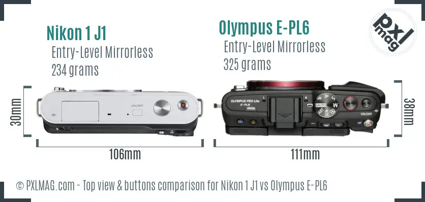 Nikon 1 J1 vs Olympus E-PL6 top view buttons comparison