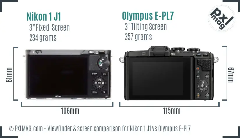 Nikon 1 J1 vs Olympus E-PL7 Screen and Viewfinder comparison
