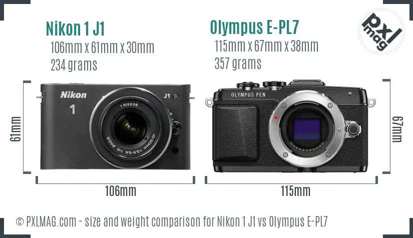 Nikon 1 J1 vs Olympus E-PL7 size comparison