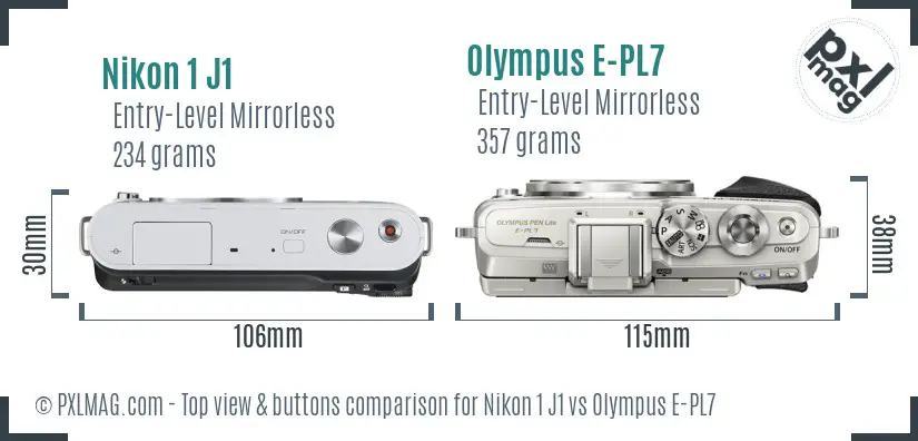 Nikon 1 J1 vs Olympus E-PL7 top view buttons comparison