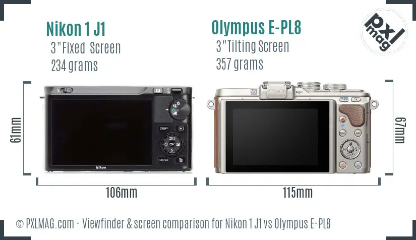 Nikon 1 J1 vs Olympus E-PL8 Screen and Viewfinder comparison