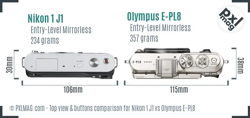 Nikon 1 J1 vs Olympus E-PL8 top view buttons comparison