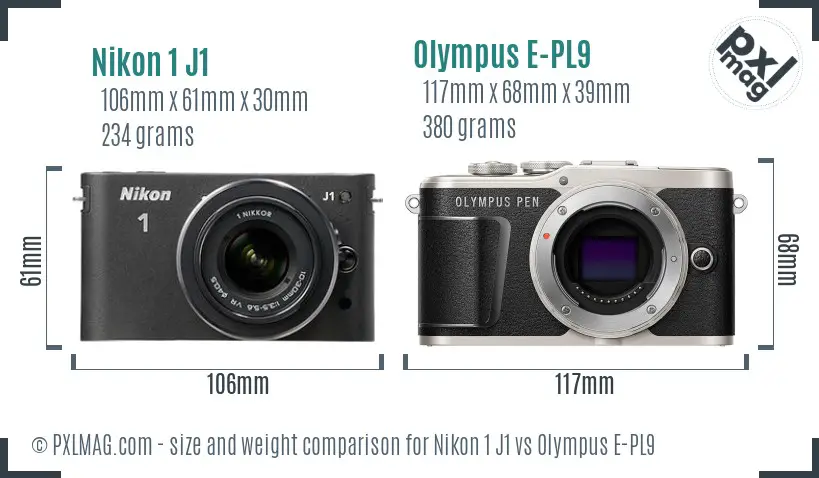 Nikon 1 J1 vs Olympus E-PL9 size comparison Nikon 1 J1 vs Olympus E-PL9 size comparison