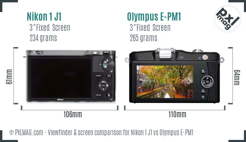 Nikon 1 J1 vs Olympus E-PM1 Screen and Viewfinder comparison