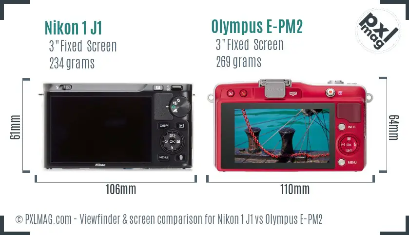 Nikon 1 J1 vs Olympus E-PM2 Screen and Viewfinder comparison