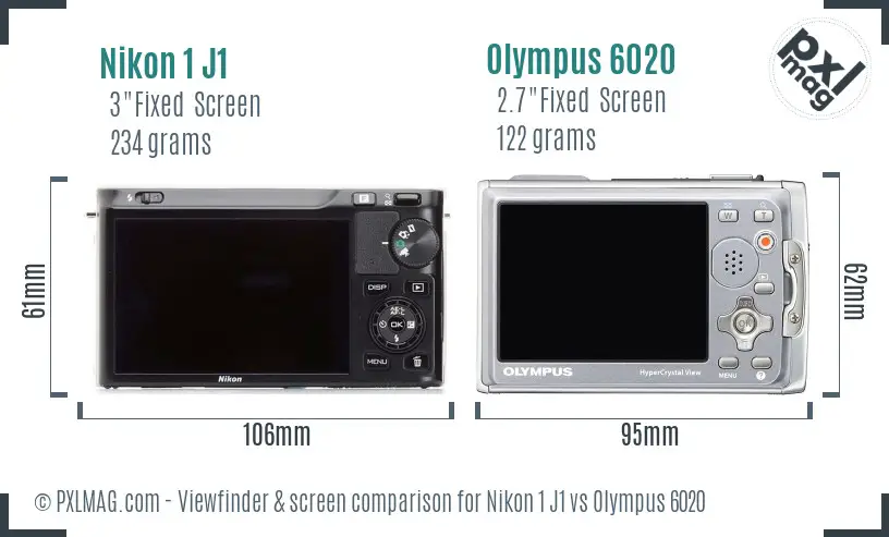 Nikon 1 J1 vs Olympus 6020 Screen and Viewfinder comparison