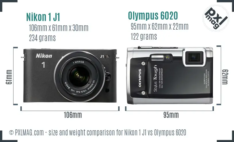 Nikon 1 J1 vs Olympus 6020 size comparison