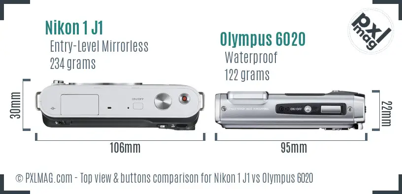 Nikon 1 J1 vs Olympus 6020 top view buttons comparison