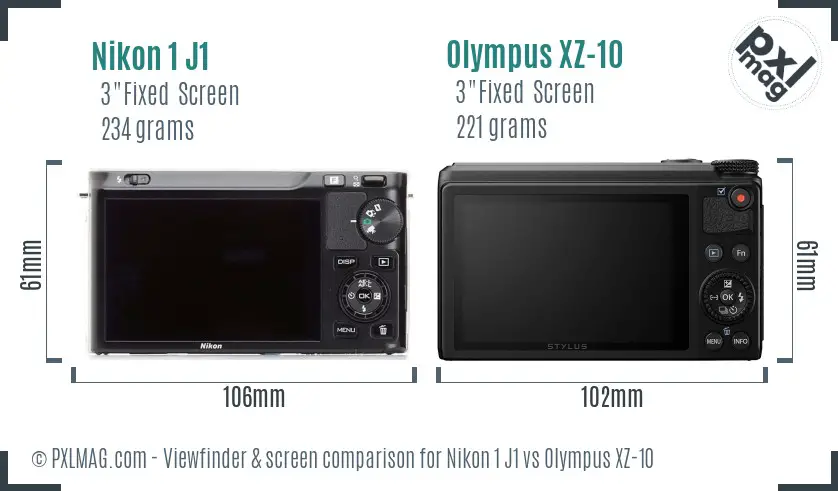 Nikon 1 J1 vs Olympus XZ-10 Screen and Viewfinder comparison