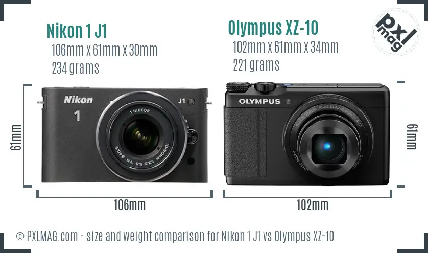 Nikon 1 J1 vs Olympus XZ-10 size comparison