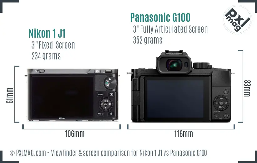 Nikon 1 J1 vs Panasonic G100 Screen and Viewfinder comparison