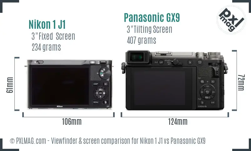Nikon 1 J1 vs Panasonic GX9 Screen and Viewfinder comparison