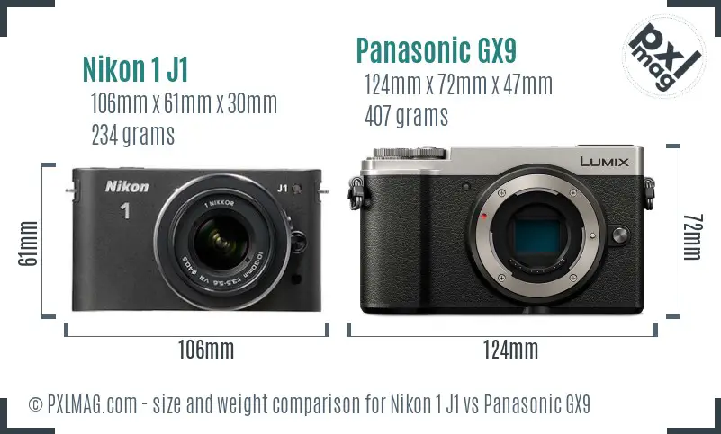 Nikon 1 J1 vs Panasonic GX9 size comparison