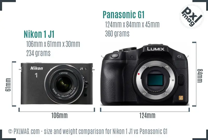 Nikon 1 J1 vs Panasonic G1 size comparison