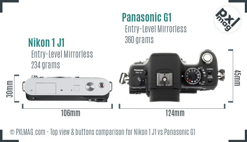 Nikon 1 J1 vs Panasonic G1 top view buttons comparison