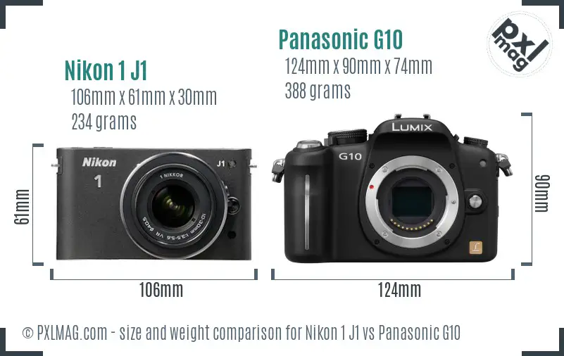 Nikon 1 J1 vs Panasonic G10 size comparison