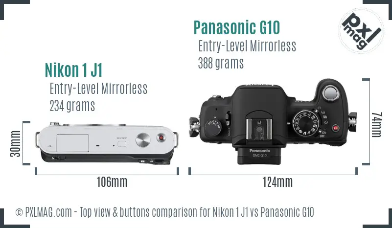 Nikon 1 J1 vs Panasonic G10 top view buttons comparison
