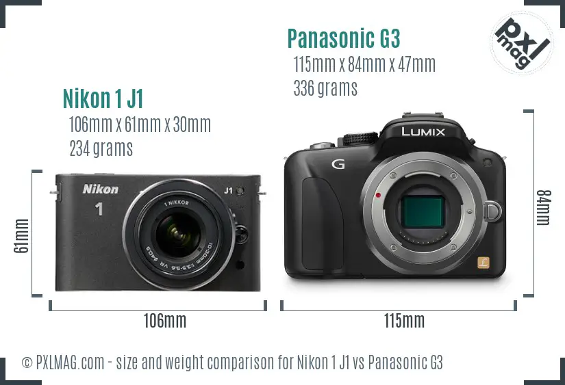 Nikon 1 J1 vs Panasonic G3 size comparison