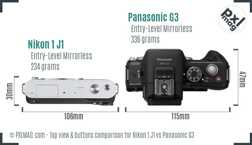 Nikon 1 J1 vs Panasonic G3 top view buttons comparison