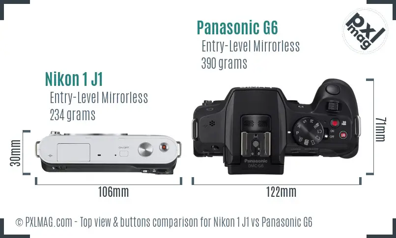 Nikon 1 J1 vs Panasonic G6 top view buttons comparison
