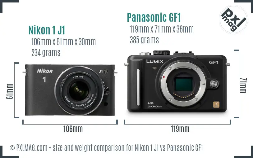 Nikon 1 J1 vs Panasonic GF1 size comparison
