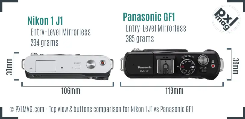 Nikon 1 J1 vs Panasonic GF1 top view buttons comparison