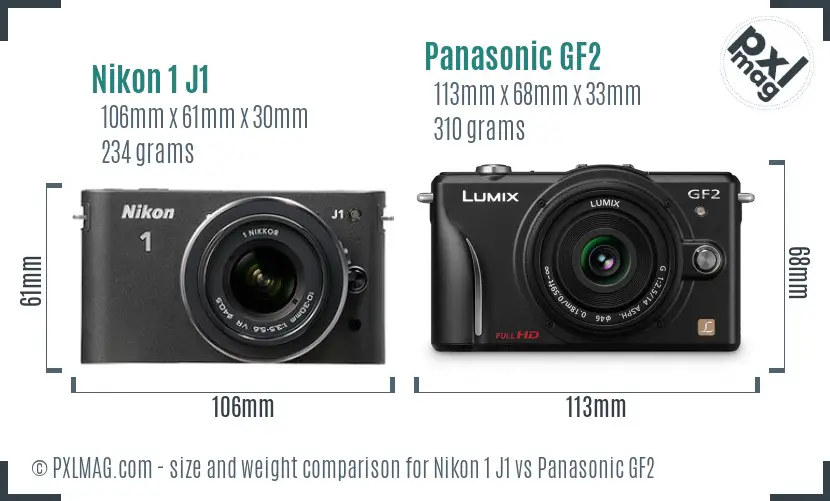 Nikon 1 J1 vs Panasonic GF2 size comparison