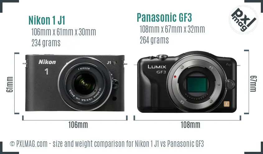 Nikon 1 J1 vs Panasonic GF3 size comparison Nikon 1 J1 vs Panasonic GF3 size comparison