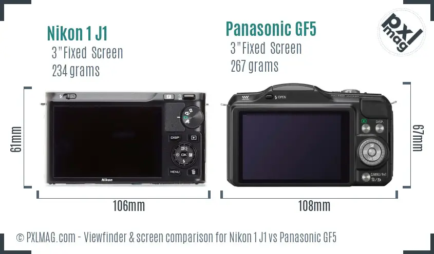 Nikon 1 J1 vs Panasonic GF5 Screen and Viewfinder comparison