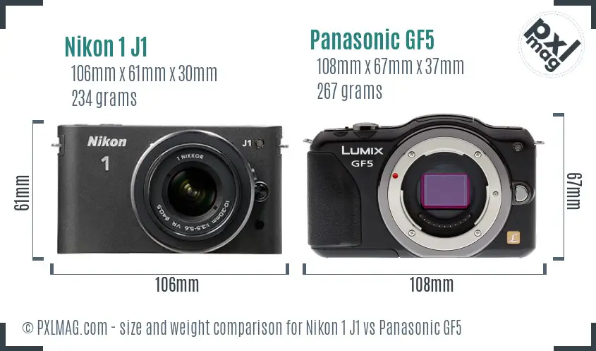 Nikon 1 J1 vs Panasonic GF5 size comparison