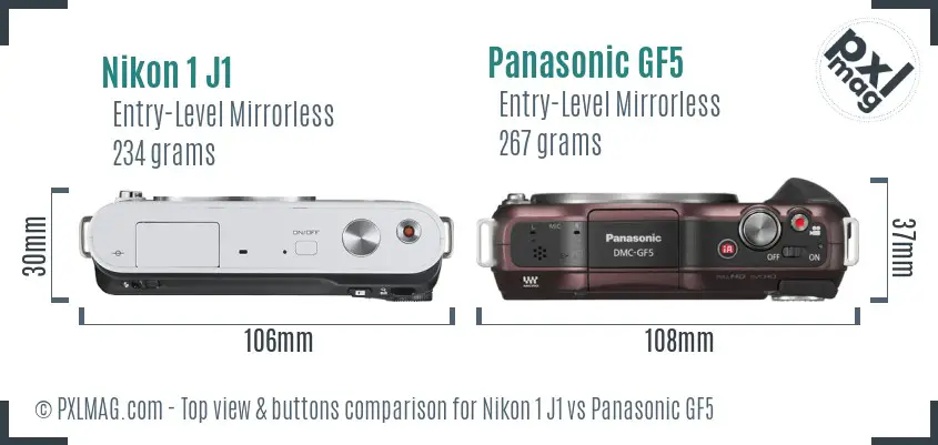 Nikon 1 J1 vs Panasonic GF5 top view buttons comparison