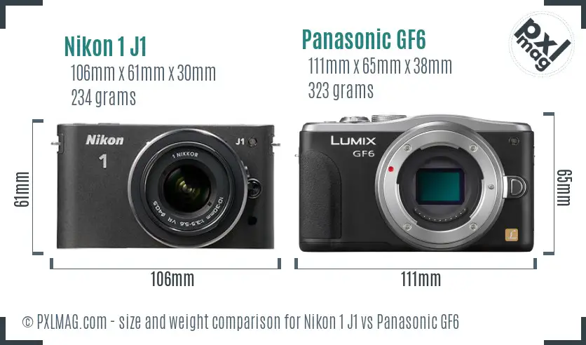 Nikon 1 J1 vs Panasonic GF6 size comparison