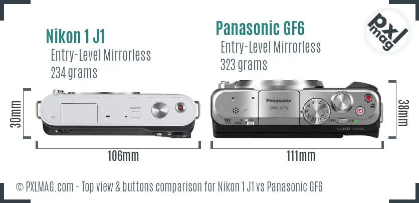 Nikon 1 J1 vs Panasonic GF6 top view buttons comparison