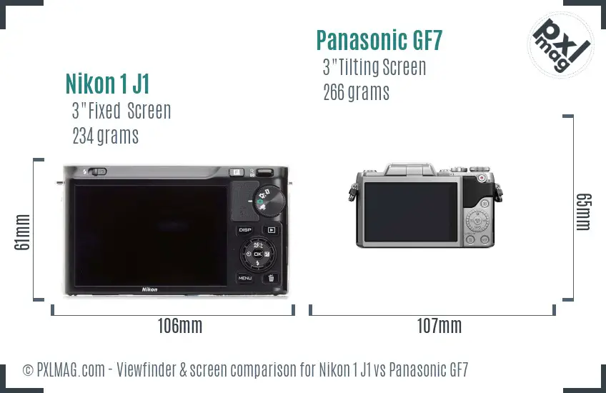 Nikon 1 J1 vs Panasonic GF7 Screen and Viewfinder comparison