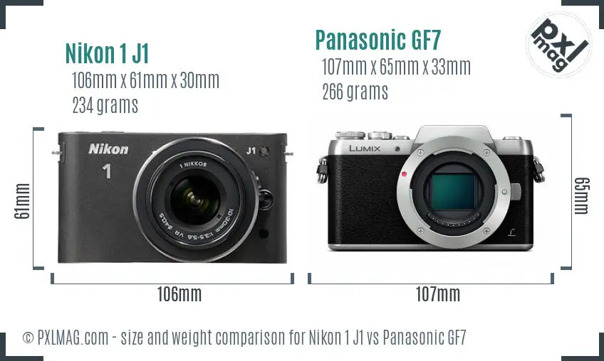 Nikon 1 J1 vs Panasonic GF7 size comparison