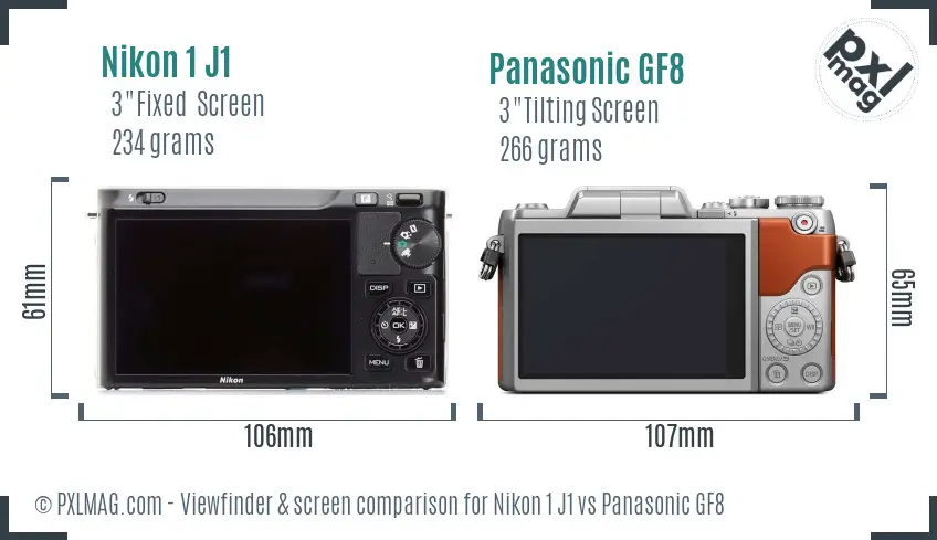 Nikon 1 J1 vs Panasonic GF8 Screen and Viewfinder comparison