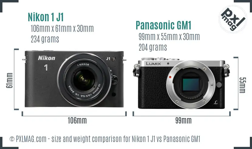 Nikon 1 J1 vs Panasonic GM1 size comparison