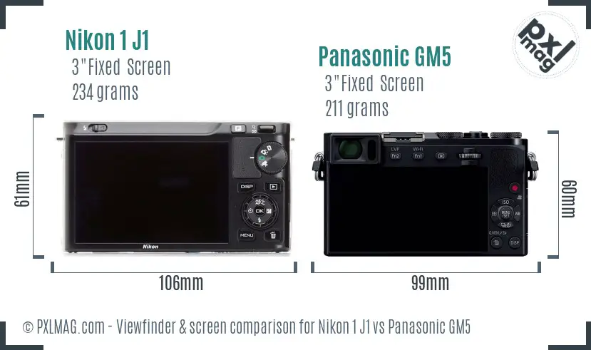 Nikon 1 J1 vs Panasonic GM5 Screen and Viewfinder comparison