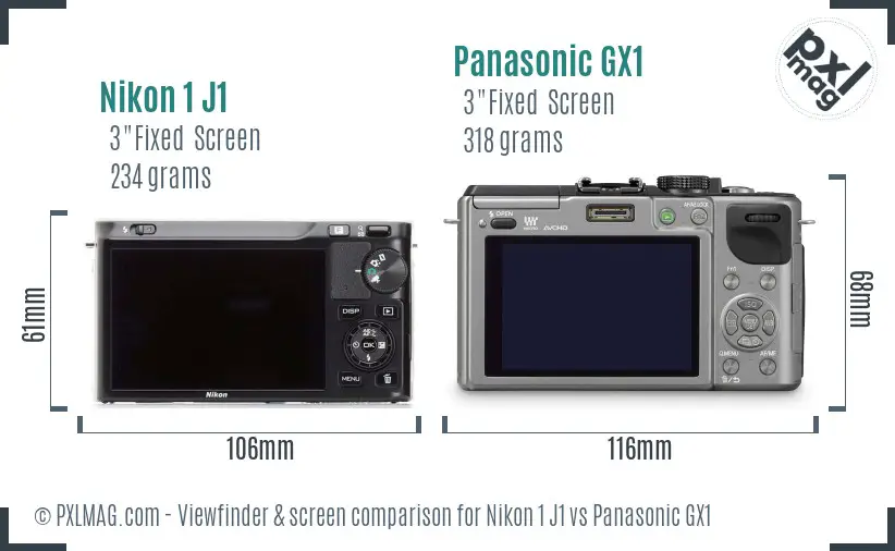 Nikon 1 J1 vs Panasonic GX1 Screen and Viewfinder comparison