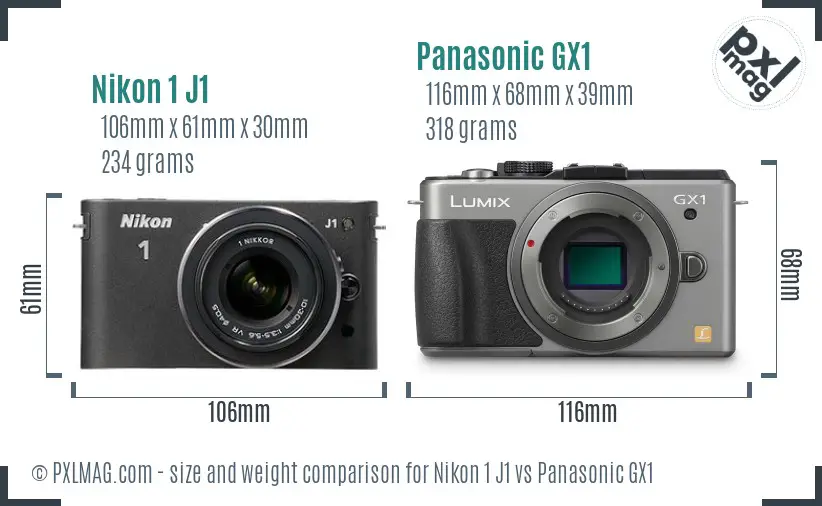 Nikon 1 J1 vs Panasonic GX1 size comparison