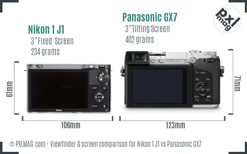 Nikon 1 J1 vs Panasonic GX7 Screen and Viewfinder comparison Nikon 1 J1 vs Panasonic GX7 Screen and Viewfinder comparison