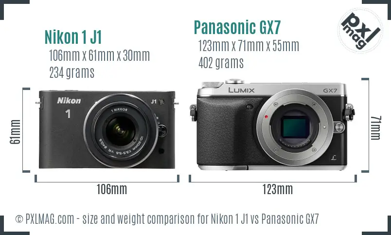 Nikon 1 J1 vs Panasonic GX7 size comparison Nikon 1 J1 vs Panasonic GX7 size comparison