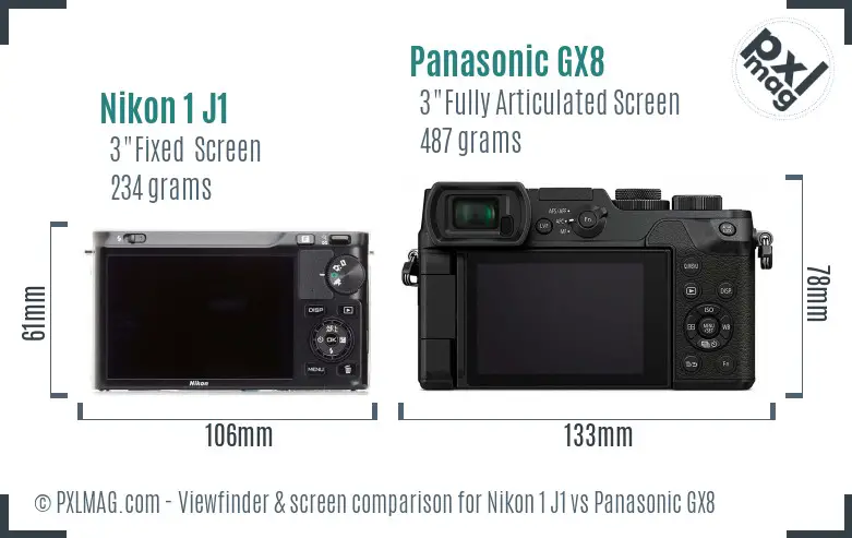 Nikon 1 J1 vs Panasonic GX8 Screen and Viewfinder comparison