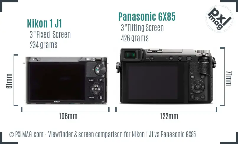 Nikon 1 J1 vs Panasonic GX85 Screen and Viewfinder comparison