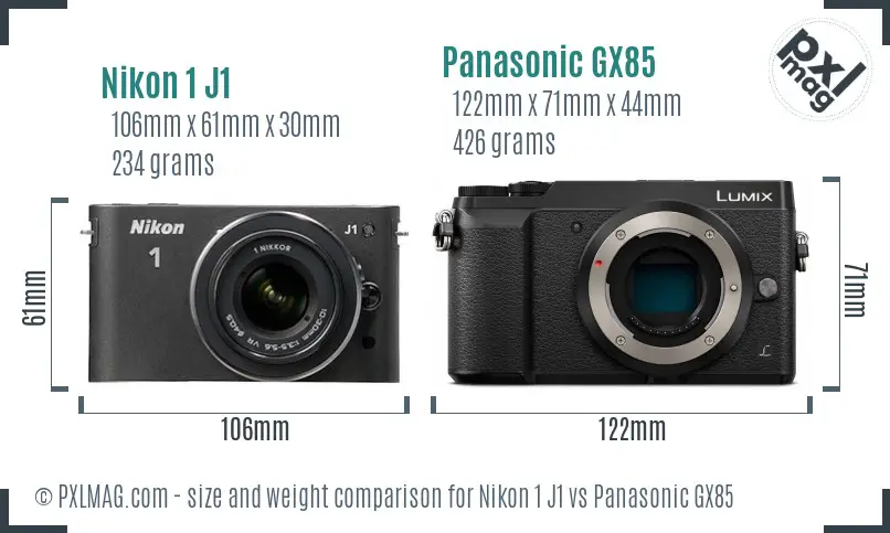 Nikon 1 J1 vs Panasonic GX85 size comparison