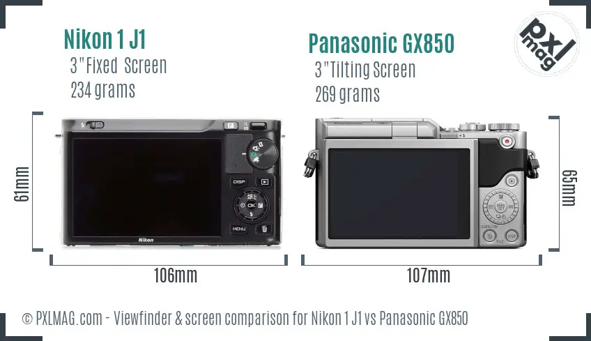 Nikon 1 J1 vs Panasonic GX850 Screen and Viewfinder comparison