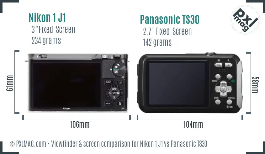 Nikon 1 J1 vs Panasonic TS30 Screen and Viewfinder comparison