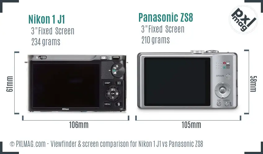 Nikon 1 J1 vs Panasonic ZS8 Screen and Viewfinder comparison