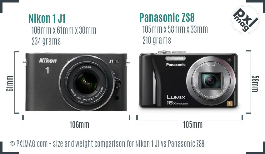 Nikon 1 J1 vs Panasonic ZS8 size comparison