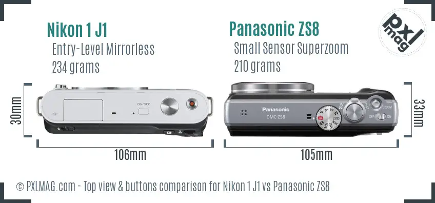 Nikon 1 J1 vs Panasonic ZS8 top view buttons comparison